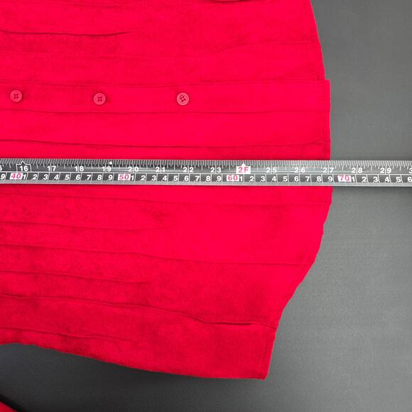 Notations Button Up Top Shirt Womens Large Petite Red Microfiber Suede Christmas - Picture 7 of 9